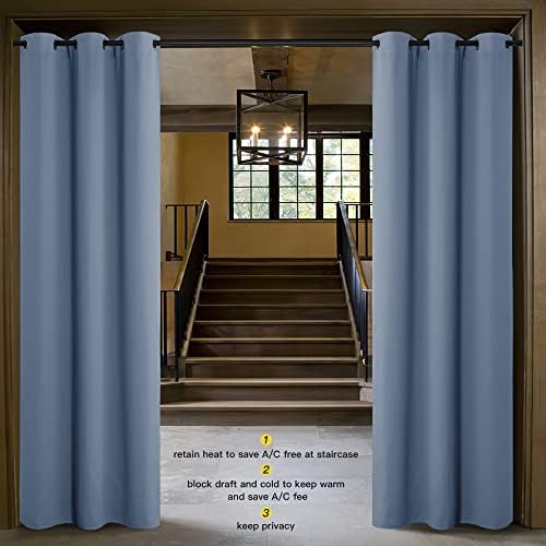 NICETOWN Faux Folding Accordion Doors, Front Door Curtains, Privacy Blackout Cloth Fabric, Living Room Bedroom Divider/Sliding Patio Decor Decoration (1 PCs, 9ft Tall x 5ft Wide, Stone Blue) - Image 2