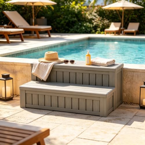 Fancyango Hot Tub Steps with Storage 36.6" L Gray by Warmnestforpets