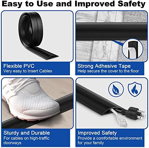 Floor Cord Cover - 6FT, Grey, Single Cord Protector - Wire Cover Cavity: 0.47" (W) x 0.24" (H) - Image 3