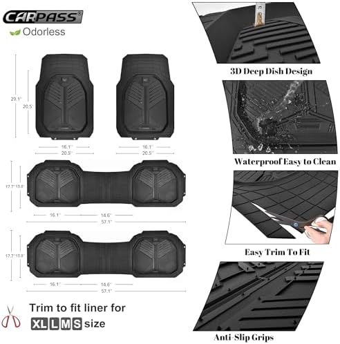 CAR PASS Heavy Duty Rubber Car Mats, Deep-Dish All Weather 3 Row Car Floor Mats for 7 Seater 8 Seats 2nd & 3rd Row, Waterproof Anti-Slip Universal Trim-to-Fit for SUV, MPV, 7 Passengers Vehicle - Image 6