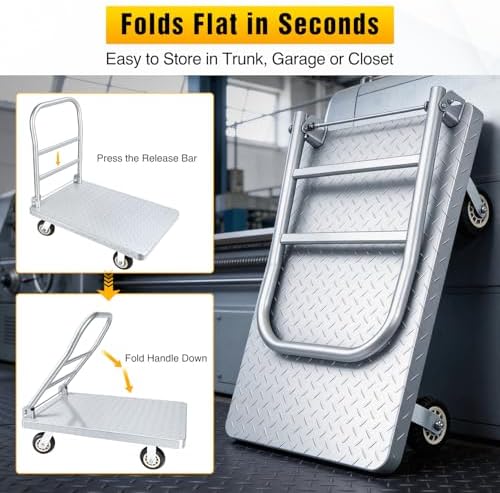 Stainless Steel Platform Cart 1320 lbs Heavy Duty Flatbed Push Dolly with 5 Inch Rubber Wheels 36 x 24 Inch Platform Truck for Warehouse Industrial Use Black - Image 7