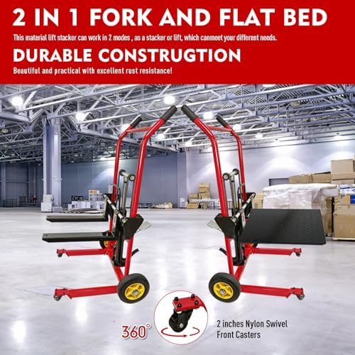Hydraulic Material Lift Winch Stacker,440 Lbs Pallet Truck Dolly with Swivel Casters,Lift Table, Compact & Portable Hydraulic Winch for Construction,Warehousing,and DIY Projects - Image 4