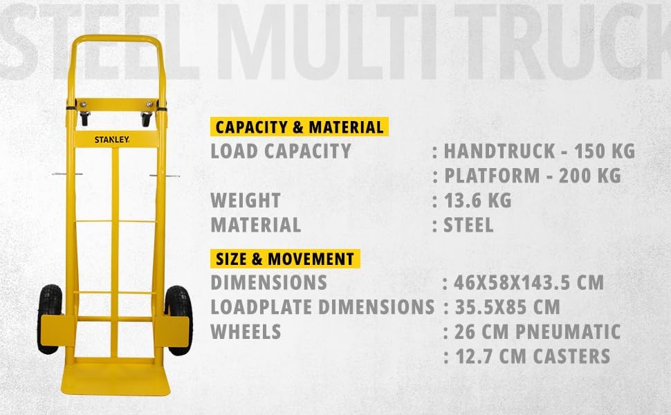 Stanley SXWTD-MT519 Steel Multi-Truck, Yellow, 150/200 kg - Image 3