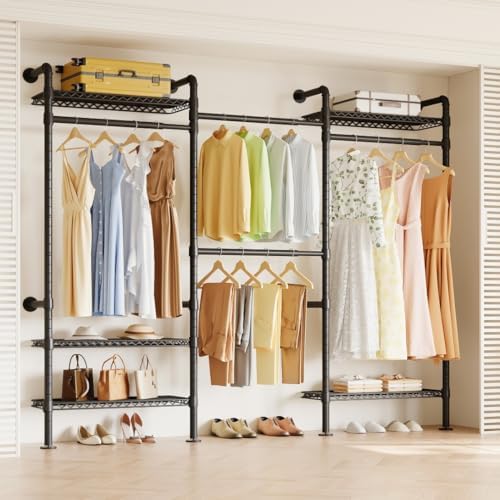 Higeego W3 Wall Mounted Clothes Rack, Industrial Pipe Clothing Rack, Black by Higeego