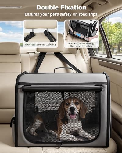 Dog Car Carrier Light Weight 27×20.5×20.5in, Foldable Dog Carrier, Gray - Image 3