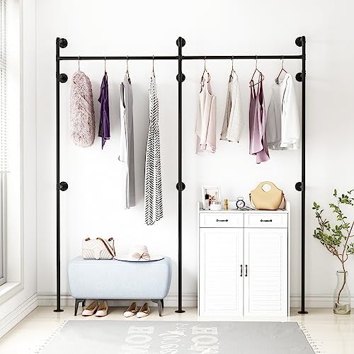 ORSENIGO Industrial Pipe Clothing Rack, Heavy Duty Metal Clothes Rack with Double Rods for Hanging Clothes, Wall Mount Space-Saving Garment Display Rack - Image 2