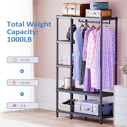 IZEUK Heavy Duty Garment Rack Wire Clothes Rack for Hanging Clothes (Black, 5 Tier with 1 Rod, 15.4" D x 35" W x 71.5" H) - Image 2