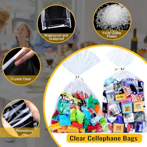 100pcs 8X12 inch Clear Cellophane Bags Gift Wrap Treat Party Favors Bags - Image 3