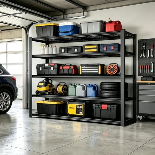 62" W Storage Shelves Unit,5 Tier Heavy Duty Metal garage Shelving Unit - Image 2