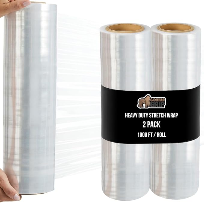 GORILLA GRIP 500% Stretch Film Heavy Duty Plastic, 2 Pack 1000ft Shrink Wrap by GorillaGrip