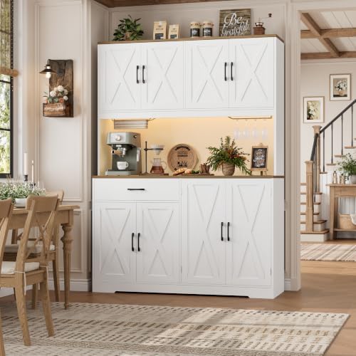 HOSTACK 55" W Kitchen Pantry Storage Cabinet, 72" Tall Hutch Cabinet, White - Image 2