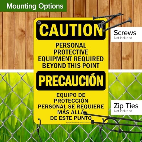 Caution Personal Protective Equipment Required Beyond This Point Bilingual Osha Sign, 10x7 Inches, 55 mil thick HDPS (high density polystyrene), Made in USA by My Sign Center - Image 5