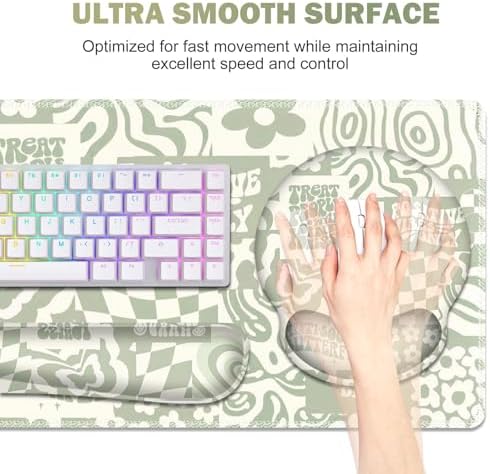 Large Desk Mat, Beige Gaming Mouse Pad, Desk Pad Protector, XXL Mousepad + Keyboard Wrist Rest+Mouse Wrist Rest+Coaster Set with Ergonomic Desk Pad for Home Office PC Computer, Retro Boho Aesthetic - Image 3