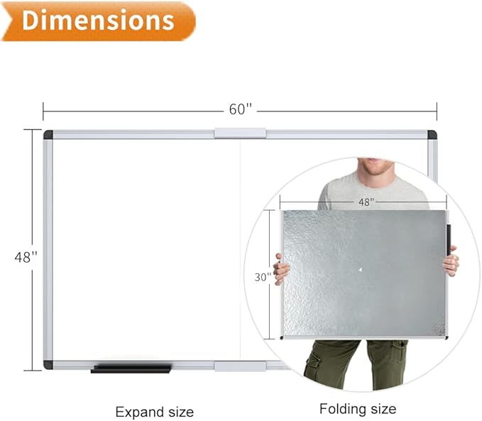 VIZ-PRO Magnetic Dry Erase Board, 60 X 48 Inches, Foldable Wall-Mounted - Image 2