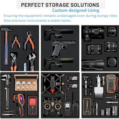Regetek Rolling Case with Foam, 37 x 25.5 x 12 Inch, Transport Hard Case with Wheels/ 3 Large Handles for Camera, Tool, Equipment, Crushproof,Waterproof, Lockable, Inner 33.66" x 22.64" x 9.06" - Image 6