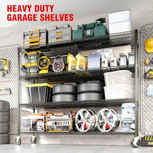 73.8" H Storage Shelves 4-Tiers Heavy Duty Shelving Unit with Wheels, 2640LBS Garage Shelving for Pantry Garage Kitchen Home Commercial, 73.8" H x 59" W x 23.9" D - Image 4
