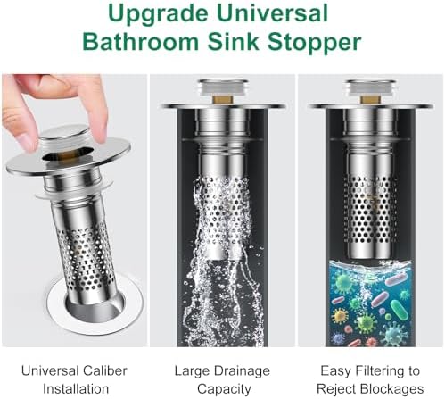 Bathroom Sink Drain Strainer,Universal Pop-Up Sink Stopper Hair Catcher - Image 3