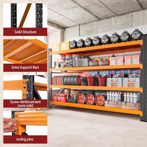 RAVIGIN 5000LBS Storage Shelves,71" W Garage Shelving Heavy Duty Metal Adjustable Garage Shelves, Shelving Units Industrial Shelving for Warehouse,71" W x 24" D x 69" H,Orange - Image 7