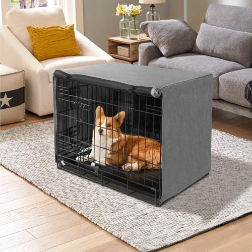 Seiyierr Dog Crate Cover - Kennel Cover Fit for 42 Inch Dog Crate, Double Door Polyester Crate Cover for Wire Dog Crate Indoor Outdoor Protection, Grey - Image 5