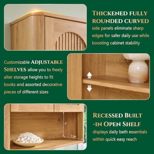 Bathroom Fluted Arched Wall Cabinet Set 2, 23.6''W Medicine Cabinet,Natural - Image 4