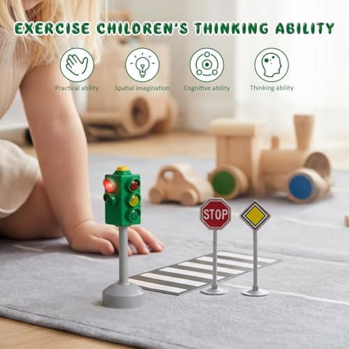 TOYANDONA Traffic Signs Toy Set Multicoloured Road Light Stop Safety Traffic Maker Crosswalk Signal Toy for Kids Birthday Education Gifts - Image 4