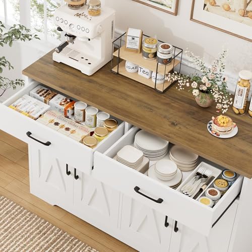 HOSTACK 47" W Kitchen Sideboard Buffet Cabinet with Storage Drawers, White - Image 4