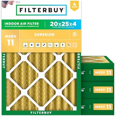 Filterbuy 20x25x4 Air Filter MERV 11 Pet & Allergy Defense (4-Pack) by Filterbuy