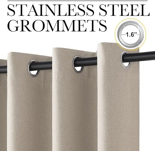 NICETOWN 100% Blackout Door Curtains for Doorway Privacy, Natural Beige - Image 2