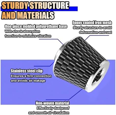 LAINLOY Universal Clamp-On Air Intake Filter for Cars, 76MM, CarbonFiber - Image 3
