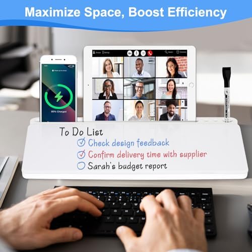 Desktop Glass Whiteboard with Storage, Desk Dry Erase White Board Stand - Image 2