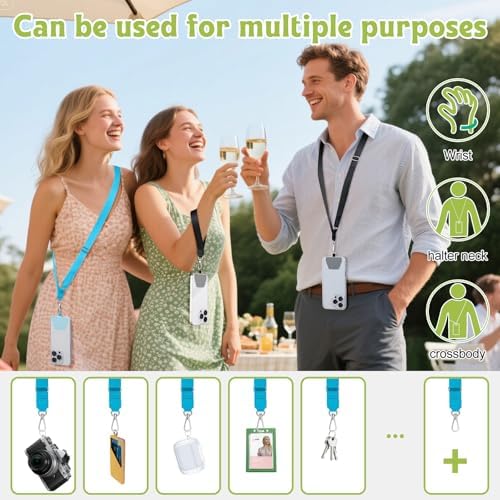takyu Phone Lanyard, 2 Pack Adjustable Anti-Drop Neck/Wrist Strap with 2 PcsTether Patches, Secure Hands-Free Compatible for iPhone Samsung Perfect for Nurses, Teachers, Travel, Hiking Black+Blue - Image 6