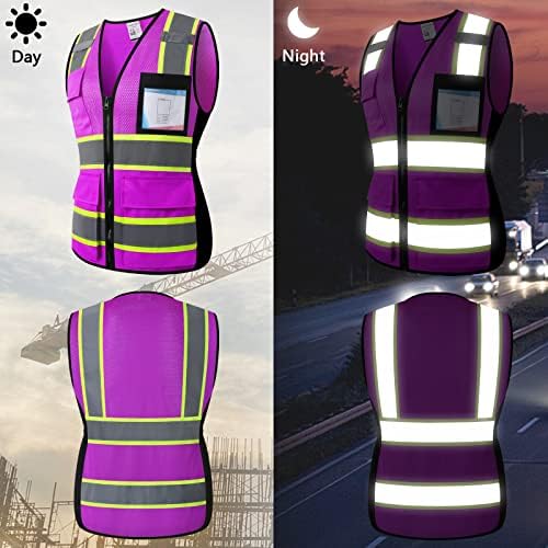 Hi Vis Reflective Safety Work Vest for Women,KZW,Purple,M - Image 3