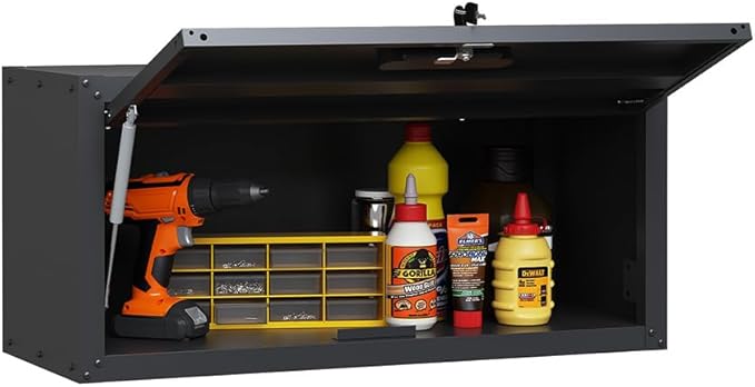 Metal Wall Cabinet with Up-flip Door, Lockable Steel Wall Mounted Storage - Image 4