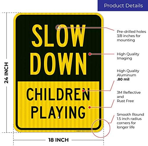 Slow Down Children Playing Sign, Traffic Sign, - Image 3