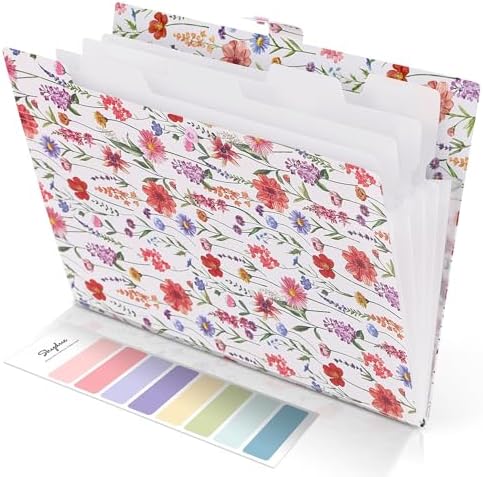 SKYDUE Accordion File Organizer, Floral Expanding File Folders with 5 Pockets, Cute Document Organizer for Paper Bills Receipt Storage, School Office & Hospital Supplies Letter/A4 Size White by SKYDUE