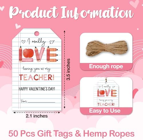 Valentine's Day Gift Tags, 50 Happy Valentine's Day Tags with String - Image 2