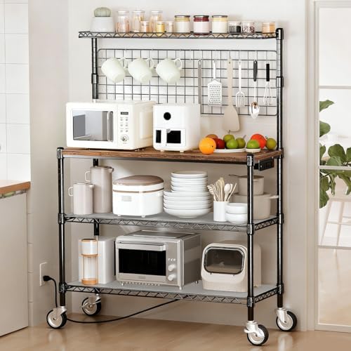 Bakers Rack with Power Outlet & Storage,36In Microwave Stand Kitchen Cart by Leteuke