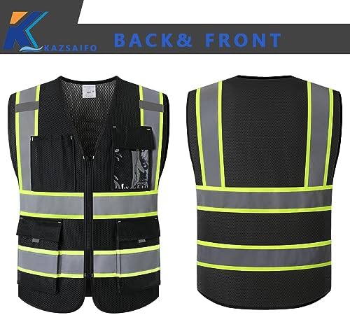 Safety Vest for Men Women with Pockets (KZ176-Black-3XL) - Image 4