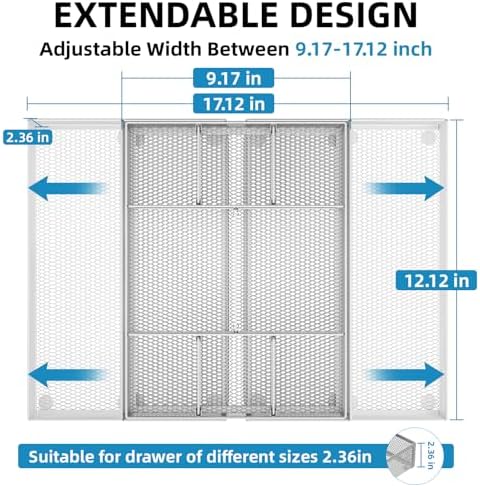 Marbrasse Expandable Desk Drawer Organizer, Mesh Tray with 10 Adjustable Compartments, Desk Organizers for Office Supplies, Makeup & Vanity (Expandable-Silver) - Image 2