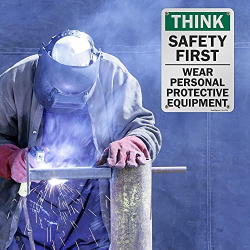 SmartSign 10 x 7 inch “Think - Safety First, Wear Personal Protective Equipment” Sign, Digitally Printed, 55 mil HDPE Plastic, Green, Black and White - Image 3