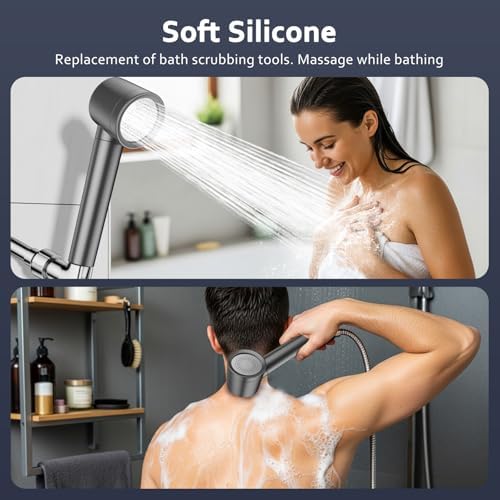 Filtered Shower Head with Handheld, High Pressure Water Flow and Multiple Spray Modes Shower Head with Filter, Power Wash for Hard Water, Showerhead with ON/OFF Switch for Pets Bath (Stone Gray) - Image 6