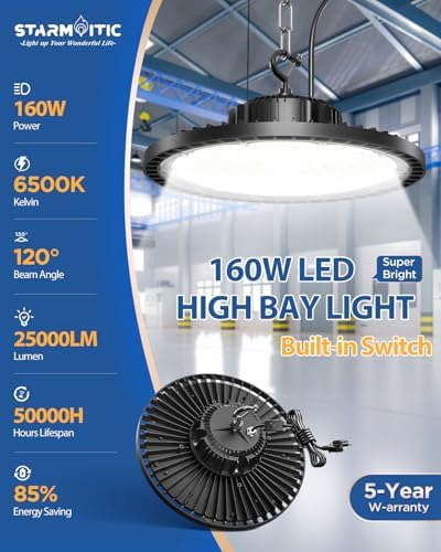 160W 25000LM High Bay LED Shop Lights with Switch, 4 Pack - Image 3