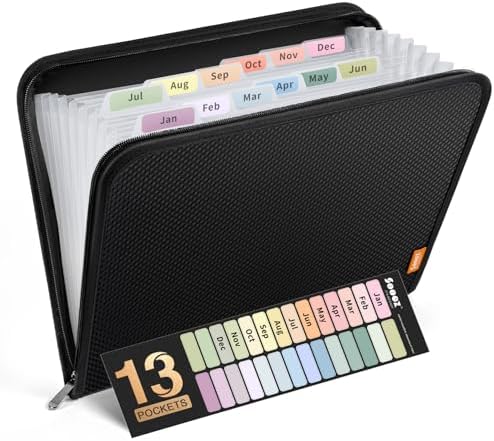 Sooez 13 Pocket Accordion File Organizer, Zipper Expanding File Folder A4 by Sooez