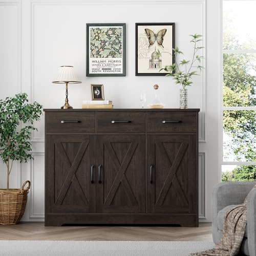 HOSTACK Kitchen Buffet Cabinet with Storage, Sideboard Coffee Bar, Brown - Image 2