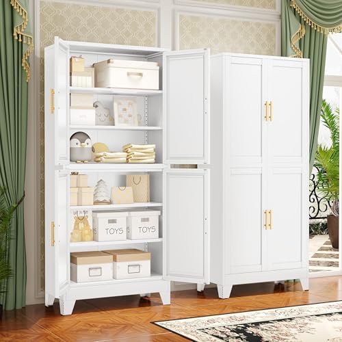GAIOUS 75.2" Tall Metal Pantry Cabinet,White Kitchen Pantry Storage Cabinet - Image 3