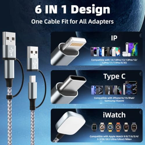 Travel Essentials 3 in 2 Multi Charging Cable for iWatch Charger/IP/USB-C - Image 4