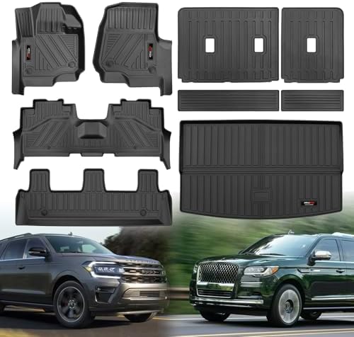 for Ford Expedition Max/Lincoln Navigator L 8-Seater 2018-2024 Floor Mats 3 Rows Trunk Cargo Liner and Backrest Mats All Weather TPE Accessories (8 Seat Full Set-Only for MAX Or L) by Jdeymat