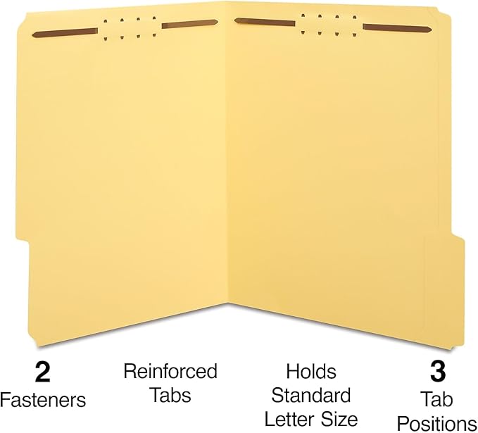 Staples Colored Reinforced Tab Fastener Folders Letter Size Yellow 50/Box - Image 2