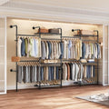 Closet Organizers Wall Mounted Closet System, 4-Row Heavy Duty Garment Clothes Rack, Industrial Pipe Clothing Rack with 4 Telescopic Rods, 2 Fixed Rods, 5 Hooks, 6 Shelves & 2 Pants Hangers for Rooms by Seedsec