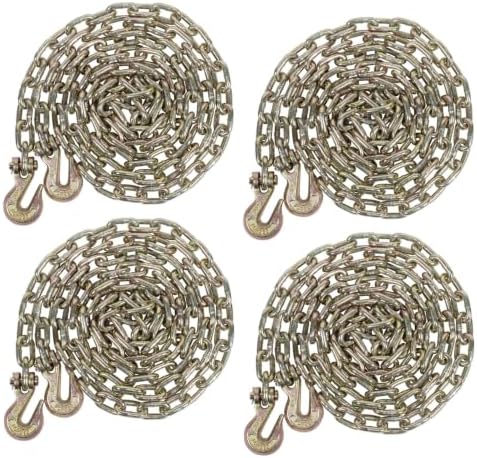 Mytee Products 4 Pack 5/16 Inch x 12 FT Grade 70 Binder Chain with Clevis Grab Hooks - G70 Transport Tow Chain - 4,700 Lbs Working Load Limit by MyteeProducts